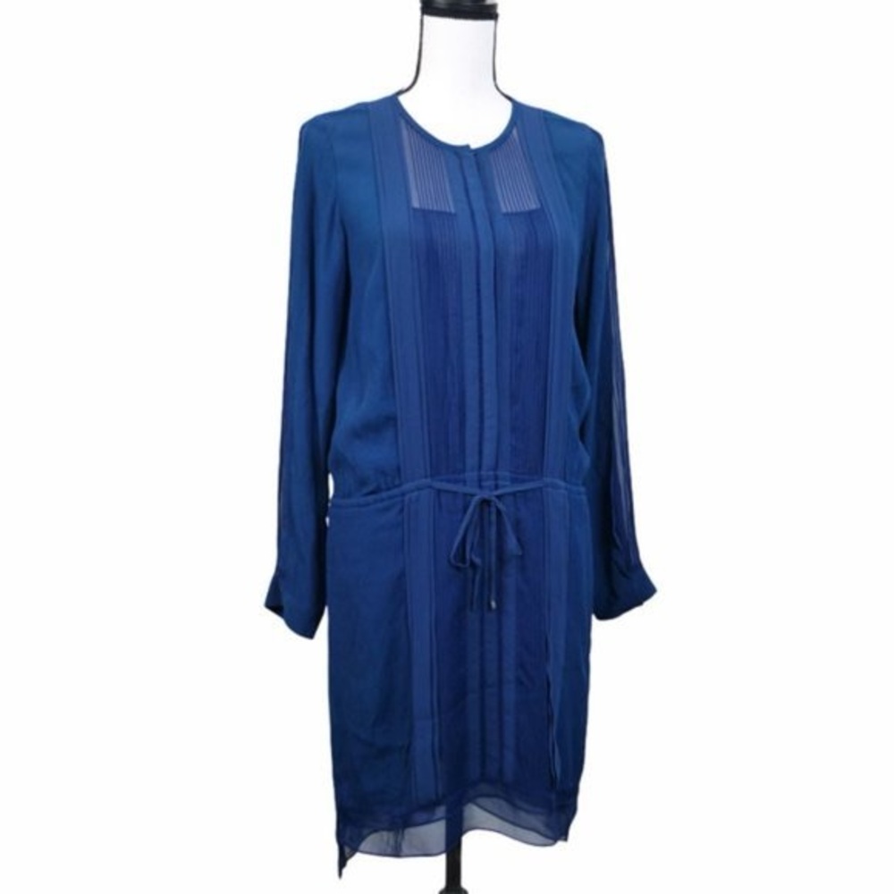 Diane Von Furstenberg New Slice Long Sleeved Heron Blue Silk Dress Size 0 - Picture 4 of 11